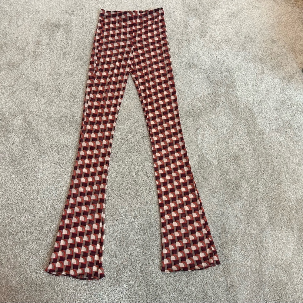 Zara retro geometric sheer slim fit stretchy pants beach coverup Sz M - Picture 4 of 11